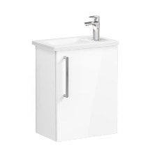 Vitra Root 66330 Lavabo Dolabı, Kapaklı, 45 Cm, Kompakt, Sağdan Armatür Delikli, Parlak Beyaz, Köşeli Lavabolu, Sağ